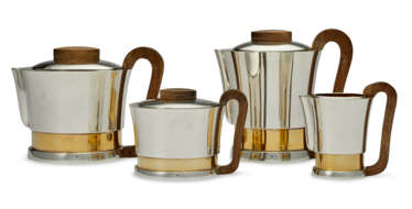 A FRENCH PARCEL-GILT SILVER ART DECO FOUR-PIECE TEA AND COFFEE SERVICE