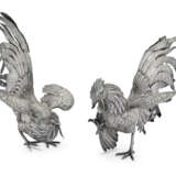 A PAIR OF GERMAN SILVER FIGHTING COCKERELS - photo 1