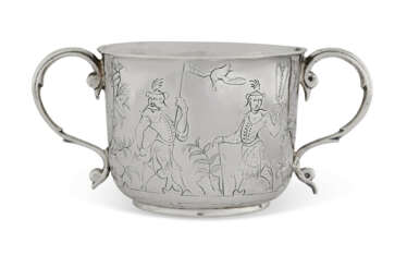 A WILLIAM AND MARY SILVER TWO-HANDLED PORRINGER