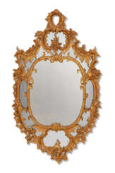 A GEORGE II OVAL GILTWOOD MIRROR 