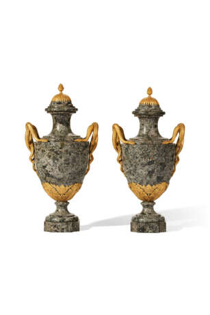 A PAIR OF NORTH EUROPEAN ORMOLU-MOUNTED GRAY GRANITE TWO-HANDLED VASES - photo 2