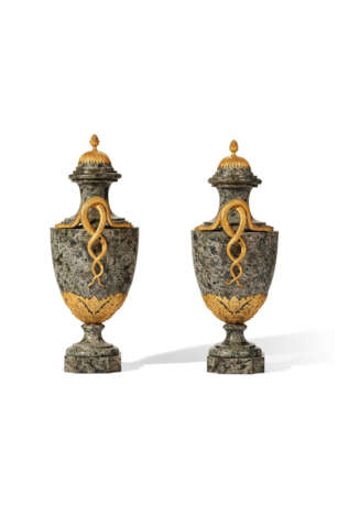 A PAIR OF NORTH EUROPEAN ORMOLU-MOUNTED GRAY GRANITE TWO-HANDLED VASES - photo 4
