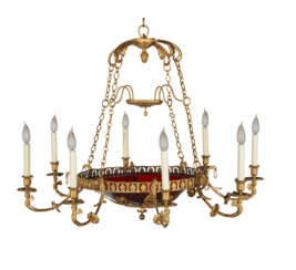 A RUSSIAN ORMOLU AND RUBY GLASS EIGHT-LIGHT CHANDELIER