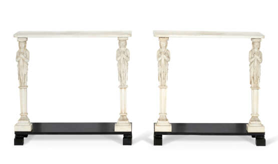 A PAIR OF LATE GEORGE III CARVED WHITE MARBLE CONSOLE TABLES - photo 1