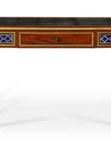 A RUSSIAN ORMOLU AND VERRE EGLOMISE-MOUNTED AND BRASS-INLAID MAHOGANY BUREAU-PLAT