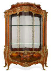 A LARGE FRENCH ORMOLU-MOUNTED KINGWOOD, BOIS DE BOUT MARQUETRY AND VERNIS MARTIN VITRINE