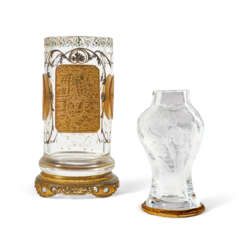 TWO FRENCH GILT-METAL-MOUNTED GLASS VASES