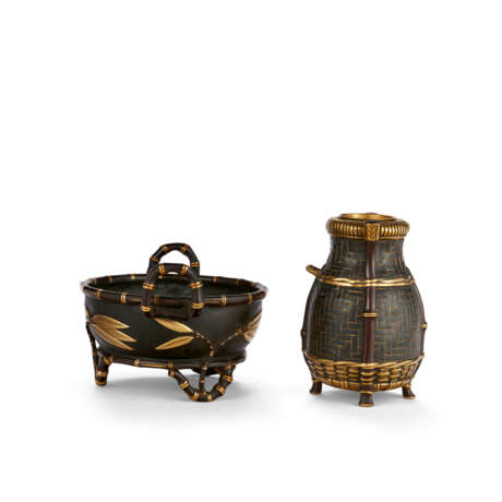 A FRENCH PARCEL-GILT AND PATINATED BRONZE BRUSH VASE AND DUAL-HANDLED BOWL - photo 3