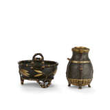 A FRENCH PARCEL-GILT AND PATINATED BRONZE BRUSH VASE AND DUAL-HANDLED BOWL - photo 3