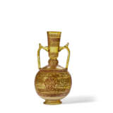 A PAIR OF BROCARD ENAMELED GLASS MOSQUE LAMPS AND AN AMBER GLASS VASE - photo 3