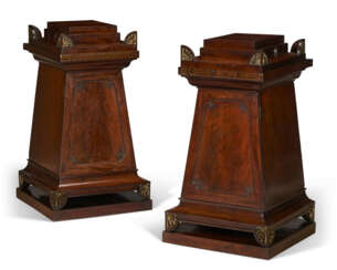 A PAIR OF REGENCY BRASS-MOUNTED AND INLAID MAHOGANY PEDESTAL CABINETS