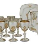Goblets. A SUITE OF ELIZABETH II PARCEL-GILT COMMEMORATIVE TABLEWARES