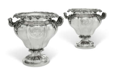 A PAIR OF VICTORIAN SILVER WINE COOLERS