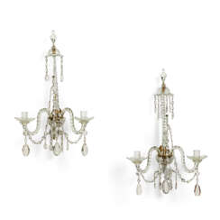 A PAIR OF LATE GEORGE III CUT-CLASS TWO-BRANCH WALL LIGHTS