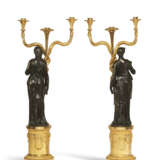 A PAIR OF CONSULAT ORMOLU AND PATINATED BRONZE THREE-LIGHT CANDELABRA - фото 3