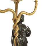 A PAIR OF CONSULAT ORMOLU AND PATINATED BRONZE THREE-LIGHT CANDELABRA - фото 5