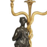 A PAIR OF CONSULAT ORMOLU AND PATINATED BRONZE THREE-LIGHT CANDELABRA - фото 6