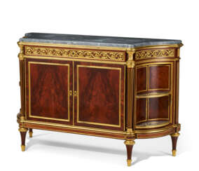 A RESTAURATION ORMOLU-MOUNTED MAHOGANY AND BARDIGLIO MARBLE COMMODE À L'ANGLAISE