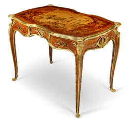 A FINE FRENCH ORMOLU-MOUNTED KINGWOOD, BOIS SATINE AND STAINED FRUITWOOD MARQUETRY SIDE TABLE