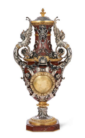 A LARGE NAPOLEON III ORMOLU, SILVERED-BRONZE AND ENAMEL-MOUNTED ROUGE GRIOTTE MARBLE VASE - photo 3