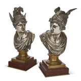 A PAIR OF FRENCH SILVERED-BRONZE MYTHOLOGICAL BUSTS - фото 1