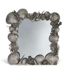 AN ITALIAN SILVER-PLATED SHELL-FORM MIRROR