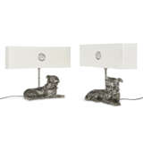 A PAIR OF SILVER-PLATED DOGS MOUNTED AS LAMPS - фото 1