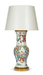 A CHINESE EXPORT PORCELAIN FAMILLE ROSE YENYEN VASE, NOW MOUNTED AS A LAMP