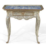 A DANISH GREY AND BLUE-PAINTED AND DELFT TILE-INSET TABLE - фото 1