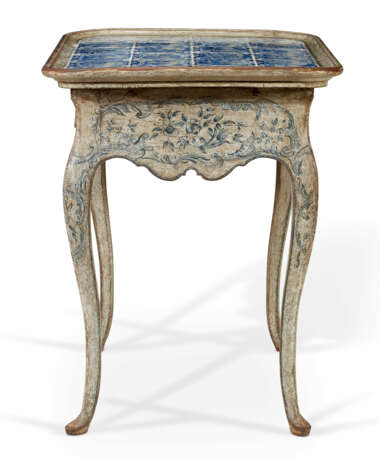 A DANISH GREY AND BLUE-PAINTED AND DELFT TILE-INSET TABLE - photo 3