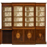 A GEORGE III EBONY AND BOXWOOD STRUNG HAREWOOD, SYCAMORE AND TULIPWOOD MARQUETRY BREAKFRONT BOOKCASE - фото 2