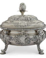 A GEORGE II SILVER TWO-HANDLED SOUP TUREEN AND COVER