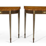 A PAIR OF GEORGE III POLYCHROME-PAINTED, TULIPWOOD-BANDED AND SATINWOOD BREAKFRONT SIDE TABLES - photo 3