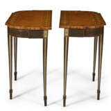 A PAIR OF GEORGE III POLYCHROME-PAINTED, TULIPWOOD-BANDED AND SATINWOOD BREAKFRONT SIDE TABLES - фото 4