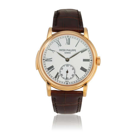 PATEK PHILIPPE. A RARE 18K PINK GOLD AUTOMATIC MINUTE REPEATING WRISTWATCH WITH ENAMEL DIAL - Foto 1