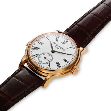 PATEK PHILIPPE. A RARE 18K PINK GOLD AUTOMATIC MINUTE REPEATING WRISTWATCH WITH ENAMEL DIAL - фото 2