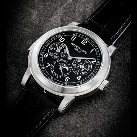 PATEK PHILIPPE. A RARE PLATINUM AUTOMATIC “CATHEDRAL” MINUTE REPEATING PERPETUAL CALENDAR WRISTWATCH WITH MOON PHASES, 24 HOUR AND LEAP YEAR INDICATION - photo 2