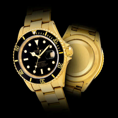ROLEX. AN 18K GOLD AUTOMATIC WRISTWATCH WITH SWEEP CENTRE SECONDS, DATE AND BRACELET - Foto 1