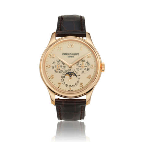 PATEK PHILIPPE. AN 18K PINK GOLD AUTOMATIC PERPETUAL CALENDAR WRISTWATCH WITH MOON PHASES, 24 HOUR, LEAP YEAR INDICATION AND BREGUET NUMERALS - photo 1