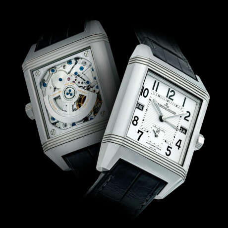 JAEGER-LECOULTRE. A STAINLESS STEEL AUTOMATIC REVERSIBLE WRISTWATCH WITH DUAL TIME, DATE AND DAY/NIGHT INDICATION - photo 1