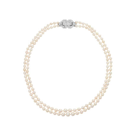 NATURAL PEARL NECKLACE WITH CARTIER ART DECO DIAMOND BROOCH-CLASP - photo 1