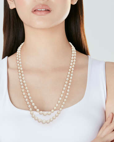 NATURAL PEARL NECKLACE WITH CARTIER ART DECO DIAMOND BROOCH-CLASP - Foto 2
