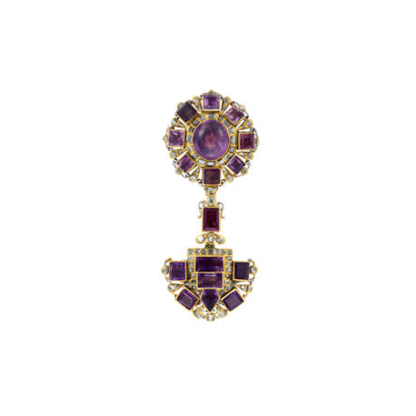 ANTIQUE AMETHYST, DIAMOND AND ENAMEL PENDANT-BROOCH - Foto 1