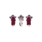 JAR THREE DIAMOND, RUBY AND COLORED SAPPHIRE `FLEUR-POMPONS` BROOCHES - photo 1