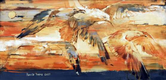 На закате Canvas on the subframe Oil Expressionism Marine art Russia 2022 - photo 1