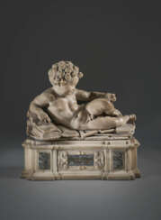 AN ALLEGORAL MARBLE FIGURE OF A PUTTO REPRESENTING THE ARTS