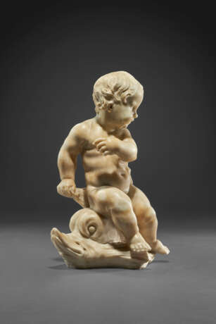 A MARBLE GROUP OF A PUTTO ON A DOLPHIN - фото 2
