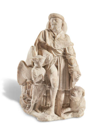 AN ALABASTER FIGURE OF SAINT ROCH, HIS DOG AND AN ANGEL - фото 1