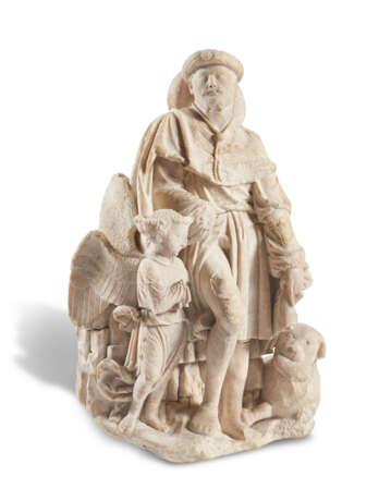 AN ALABASTER FIGURE OF SAINT ROCH, HIS DOG AND AN ANGEL - Foto 2
