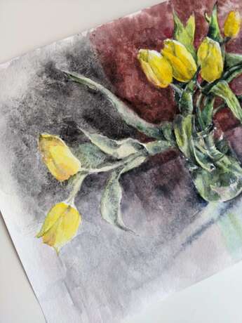 Картина акварелью “Желтые тюльпаны.”, Акварель на бумаге, Watercolor painting, Realist, Flower still life, Poland, 2022 - photo 4